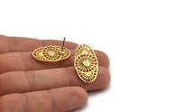 Gold Oval Earring, 2 Gold Plated Brass Oval Stud Earrings (26x16x1mm) N1134