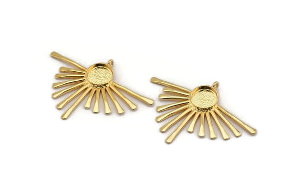 Gold Sun Charm, Gold Plated Brass Sunshine Charm With 1 Loop, Pendant - Pad Size 10mm (50x35x1.5mm) N1217