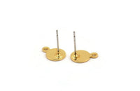 Gold Circle Earring, 8 Textured Gold Plated Brass Circle Stud Earrings With 1 Loop (11x8x0.80mm) M342 A2344