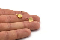 Gold Circle Earring, 8 Textured Gold Plated Brass Circle Stud Earrings With 1 Loop (11x8x0.80mm) M342 A2344