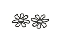 Black Daisy Charm, 4 Oxidized Black Plated Brass Daisy Charms With 1 Hole, Pendants, Earrings (34x1mm) D0638 S893