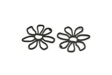 Black Daisy Charm, 4 Oxidized Black Plated Brass Daisy Charms With 1 Hole, Pendants, Earrings (34x1mm) D0638 S893