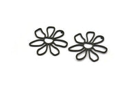 Black Daisy Charm, 4 Oxidized Black Plated Brass Daisy Charms With 1 Hole, Pendants, Earrings (34x1mm) D0638 S893