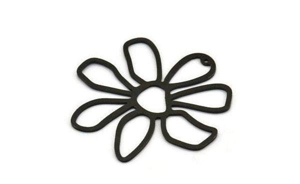 Black Daisy Charm, 2 Oxidized Black Brass Daisy Charms With 1 Hole, Pendants, Earrings (54x1mm) D0646 H0999