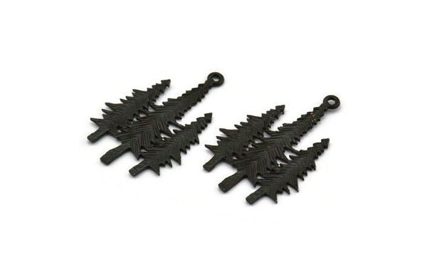 Black Tree Charm, 4 Oxidized Black Brass Tree Charms With 1 Loop, Pendant, Findings (30x21x1mm) N1090
