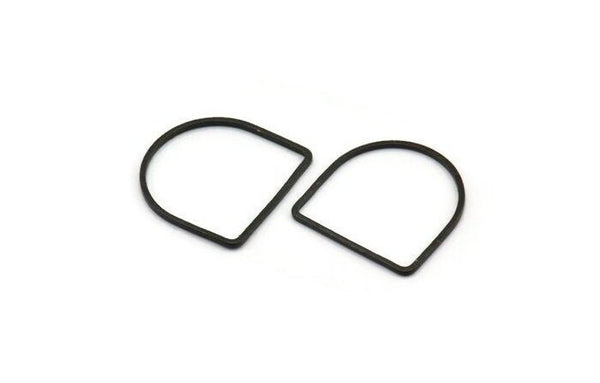 D Shape Rings, 24 Oxidized Black Brass D Shape Connectors, Rings  (19x19x1mm) BS 2329 H1177