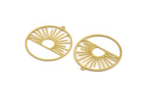Brass Round Charm, 8 Raw Brass Rising Sun Patterned Round Shaped Charms With 1 Loop, Charm Pendants (37x35x0.60mm) A5174