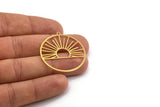 Brass Round Charm, 8 Raw Brass Rising Sun Patterned Round Shaped Charms With 1 Loop, Charm Pendants (37x35x0.60mm) A5174
