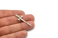 Knight&#39;s Sword Pendant, 2 Silver Plated Brass Sword Charms (44x17mm) N0404 H0998