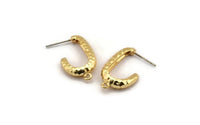 Gold Hook Earring, 2 Hammered Gold Plated Brass Hook Stud Earrings With 1 Loop (26x15x5mm) N1329
