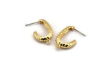 Gold Hook Earring, 2 Hammered Gold Plated Brass Hook Stud Earrings With 1 Loop (26x15x5mm) N1329