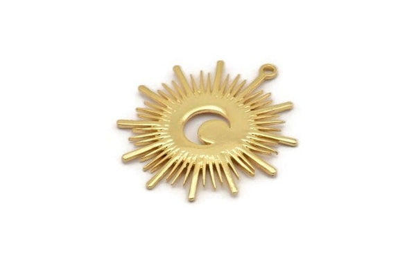 Gold Moon Charm, Gold Plated Brass Crescent Moon Charm With 1 Loop (36x32x1mm) N1479