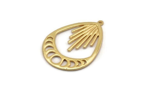 Moon Phases Charm, Gold Plated Brass Moon Phases Charm With 1 Loop, Pendant (44x33x1.5mm) N1129 H0963