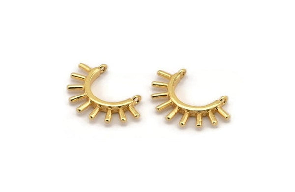 Gold Eyelash Charm, 2 Gold Plated Brass Eyelash Pendants With 2 Loops, Pendants, Earrings (30x19mm) N1153 H1173