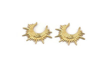 Gold Sun Charm, Gold Plated Brass Sun Pendant With 2 Loops (42x32mm) N1121
