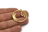 Gold Moon Charm, Gold Plated Brass Moon And Star Charm With 1 Loop (36x34x1.5mm) N1346