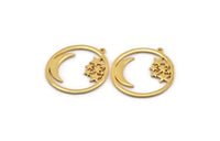 Gold Moon Charm, Gold Plated Brass Moon And Star Charm With 1 Loop (36x34x1.5mm) N1346