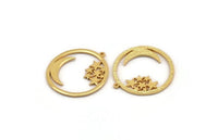 Gold Moon Charm, Gold Plated Brass Moon And Star Charm With 1 Loop (36x34x1.5mm) N1346