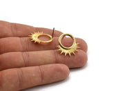 Gold Sun Earring, 2 Gold Plated Brass Sunshine Stud Earrings (22x21x1.5mm) N1333