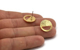 Gold Round Earring, 2 Textured Gold Plated Brass Half Moon Stud Earrings (16x1.2mm) N1261