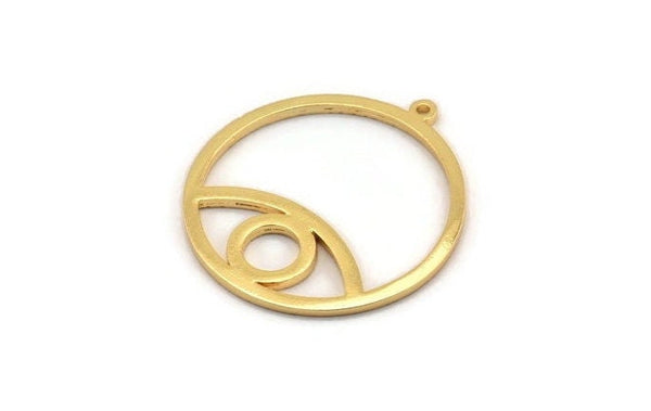 Gold Eye Charm, Gold Plated Brass Eye Pendant With 1 Loop, Finding (37x34x1.5mm) N1344