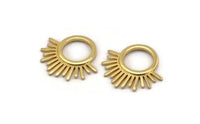 Gold Charm, 2 Gold Plated Brass - Sunshine Charm -  Gold Sun Charm - Findings (25x23x1.5mm) N1314