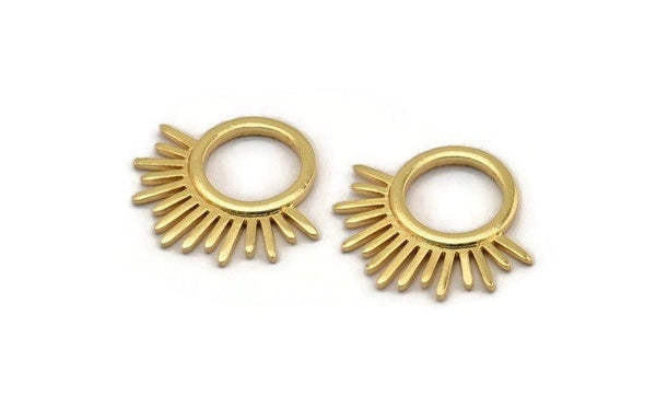 Gold Charm, 2 Gold Plated Brass - Sunshine Charm -  Gold Sun Charm - Findings (25x23x1.5mm) N1314