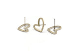 Silver Heart Earring, 2 Silver Plated Brass Heart Stud Earrings (11x14x1mm) D1195 A1221 H0475