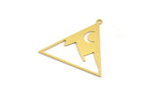 Brass Triangle Charm, 8 Raw Brass Crescent Moon And Mountain Patterned Triangle Shaped Charms With 1 Loop, Findings (30x32x0.60mm) A5197