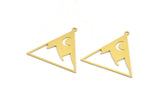 Brass Triangle Charm, 8 Raw Brass Crescent Moon And Mountain Patterned Triangle Shaped Charms With 1 Loop, Findings (30x32x0.60mm) A5197