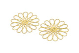 Brass Daisy Charm, 6 Raw Brass Flower Charms, Brass Flowers (44x0.60mm) A4626