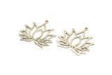 Lotus Flower Charm, 12 Antique Silver Plated Brass Lotus Flower Charms, With 1 Loop, Earrings, Findings (30mm) A1158 H0589