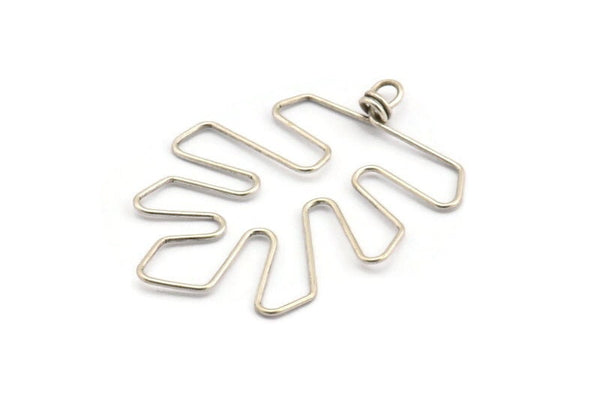 Silver Monstera Findings, 2 Antique Silver Plated Brass Wire Monstera Earring Findings, Charms (52x40x1mm) Bs 1702