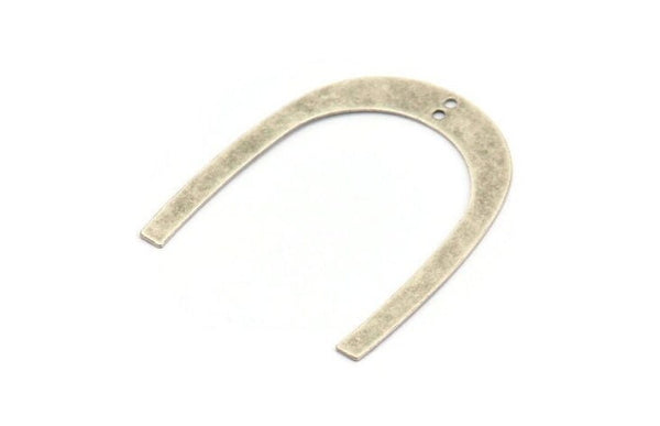 Silver Geometric Charm, 4 Antique Silver Plated Brass U Shaped Pendants With 2 Holes, Charms, Findings (42x35x0.50mm) E590