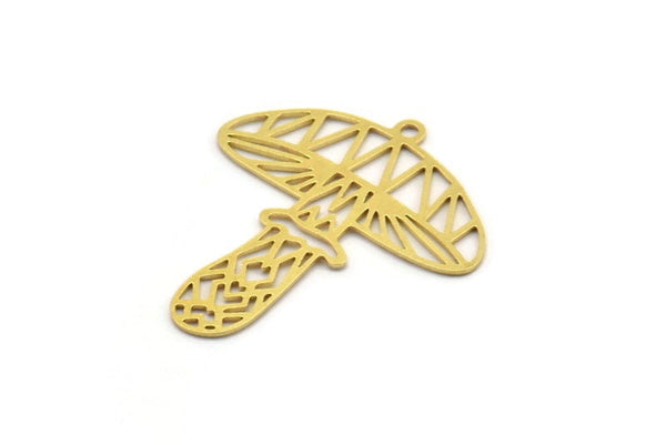 Brass Mushroom Charm, 8 Raw Brass Mushroom Charms With 1 Loop, Charm Pendants (32x28x0.60mm) A4772