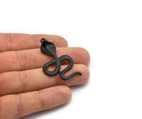 Black Snake Charm, Oxidized Black Brass Cobra Snake Charm With 1 Loop, Pendants, Findings, Earrings (45x26x8x2mm) N1639 H1166