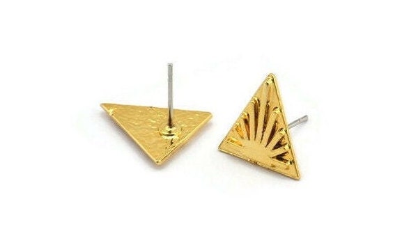 Gold Triangle Earring, 4 Gold Plated Brass Triangle Stud Earrings (13x1.5mm) N1816