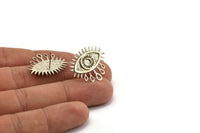 Silver Eye Earring, 2 Silver Tone Brass Eye Stud Earrings (24x21mm) N1504 H0974