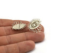 Silver Eye Earring, 2 Silver Tone Brass Eye Stud Earrings (24x21mm) N1504 H0974
