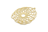 Brass Flower Charm, 4 Raw Brass Flower And Sun Shaped Charms With 1 Loop, Findings (50x42x0.60mm) A4907
