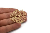 Brass Flower Charm, 4 Raw Brass Flower And Sun Shaped Charms With 1 Loop, Findings (50x42x0.60mm) A4907