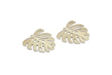 Silver Monstera Charm, 8 Silver Plated Brass Textured Monstera Leaf Charms With 1 Loop, Pendants, Earrings, Findings (21x22x0.5mm) D872