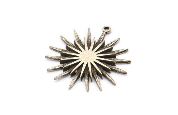 Silver Sun Charm, 2 Antique Silver Plated Brass, Brass Sun, Charm Pendant, Brass Pendant, Brass Charm With 1 Loop (32x30mm) N1518 H0876