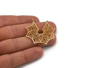 Gold Ethnic Pendant , Gold Plated Brass Ethnic Motif Pendant With 2 Loops, Finding, Earring, Charm (40x39mm) N0873