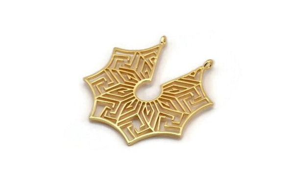 Gold Ethnic Pendant , Gold Plated Brass Ethnic Motif Pendant With 2 Loops, Finding, Earring, Charm (40x39mm) N0873