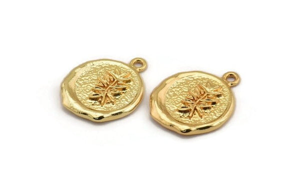 Gold Leaf Charm, 2 Gold Plated Brass Leaf Charm Earrings With 1 Loop, Pendants, Findings (16x18mm) N0887