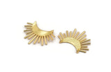 Moon and Sun, 2 Gold Plated Brass Crescent Moon and Semi Sun Ethnic Pendants With 2 Loops, Findings, Charms (37x21x0.80mm) N0976