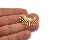 Moon and Sun, 2 Gold Plated Brass Crescent Moon and Semi Sun Ethnic Pendants With 2 Loops, Findings, Charms (37x21x0.80mm) N0976