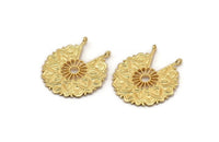 Gold Ethnic Charm, Gold Plated Brass Ethnic Charm With 2 Loops, Earring, Finding, Pendant (33x30mm) N0834