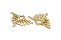 Gold Sun Pendant, 2 Gold Plated Brass Hammered Sunny Pendants (36x23x1.7mm) N1267